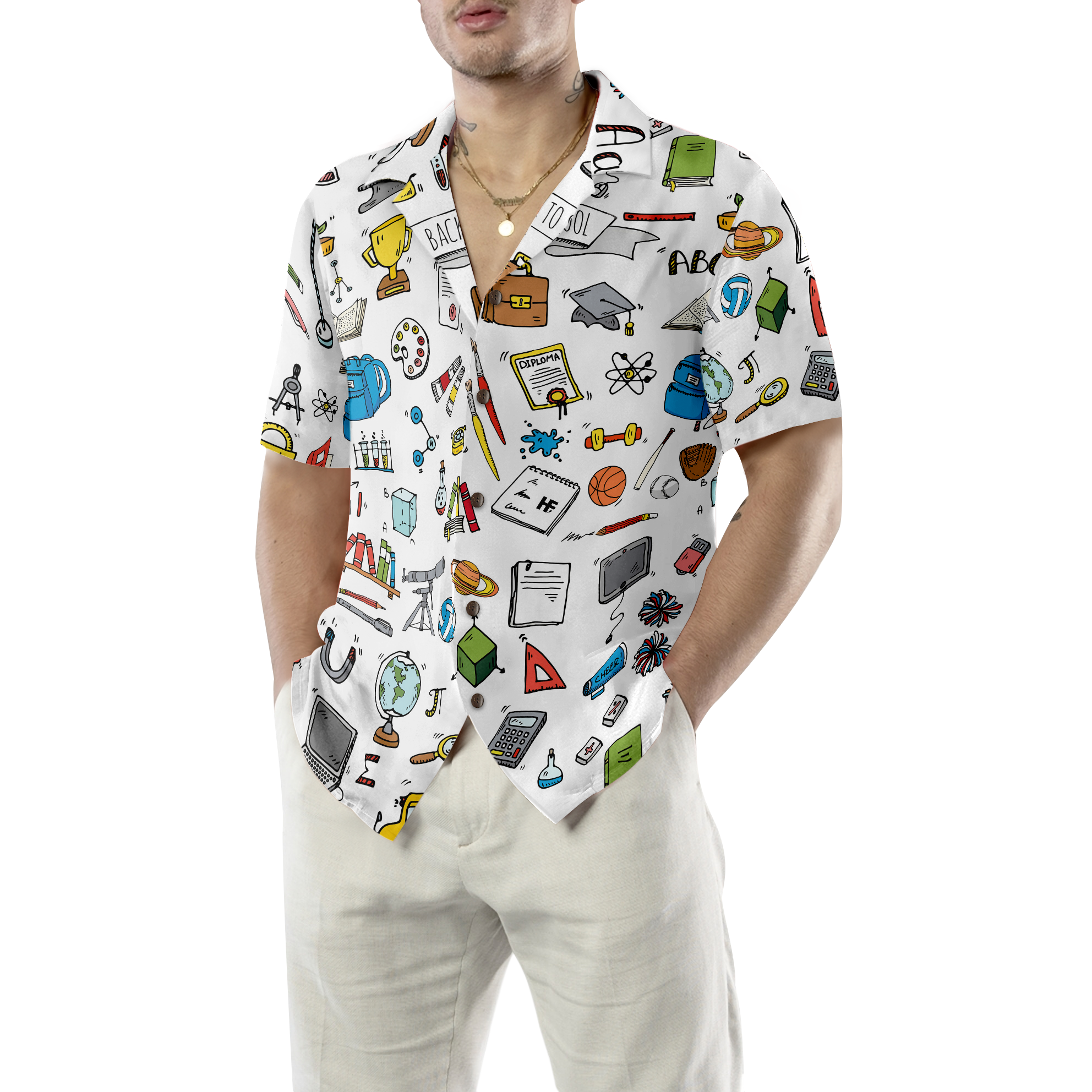 Back To School Hand Drawn Doodle Style School Hawaiian Shirt - Hyperfavor