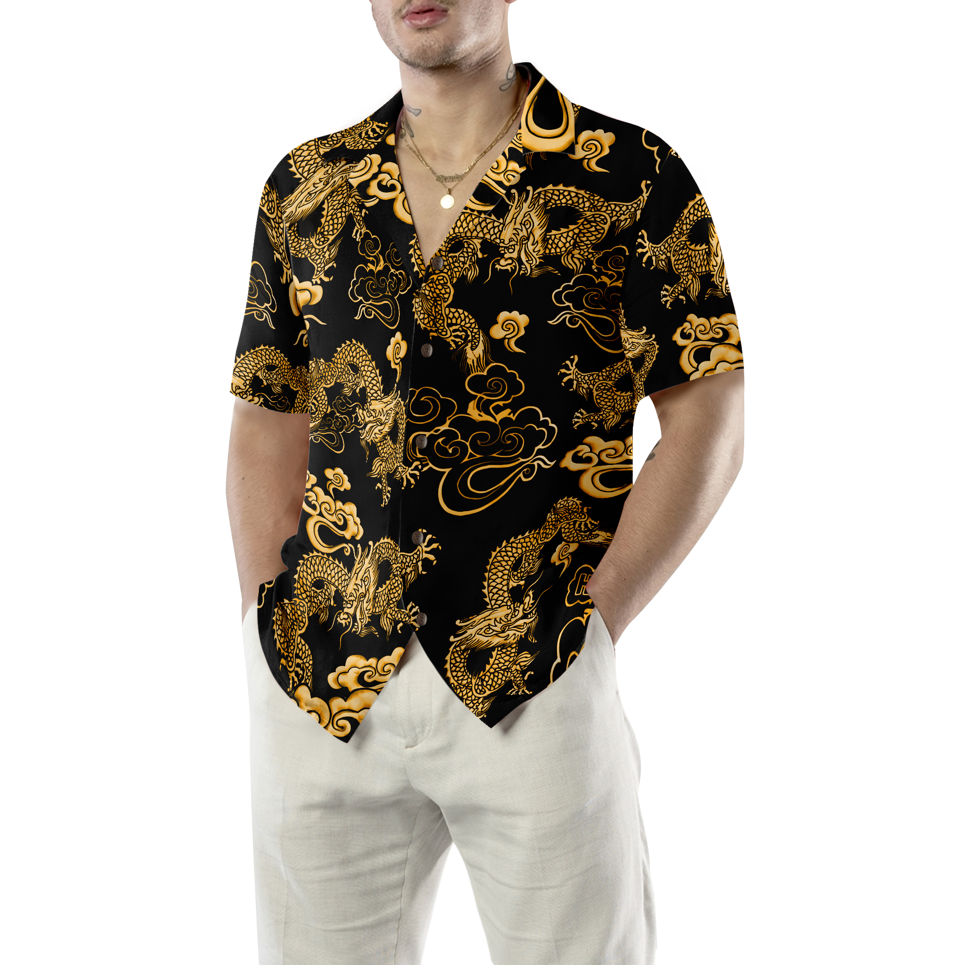 Black Gold Oriental Dragon Hawaiian Shirt Hyperfavor Black Gold Oriental Dragon Hawaiian Shirt Hyperfavor