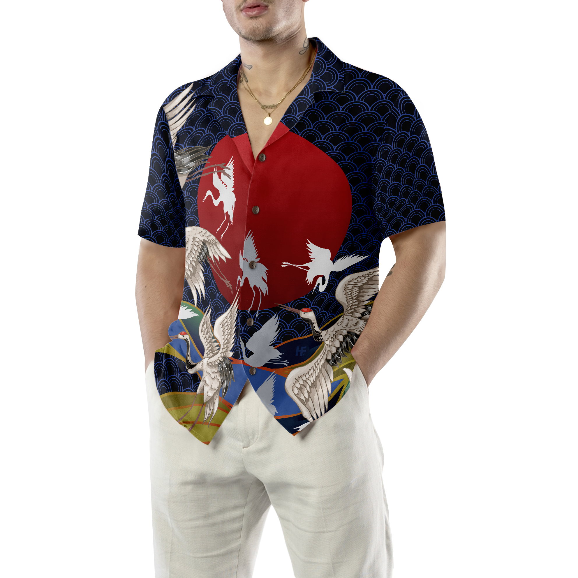 Japanese Cranes Hawaiian Shirt - Hyperfavor