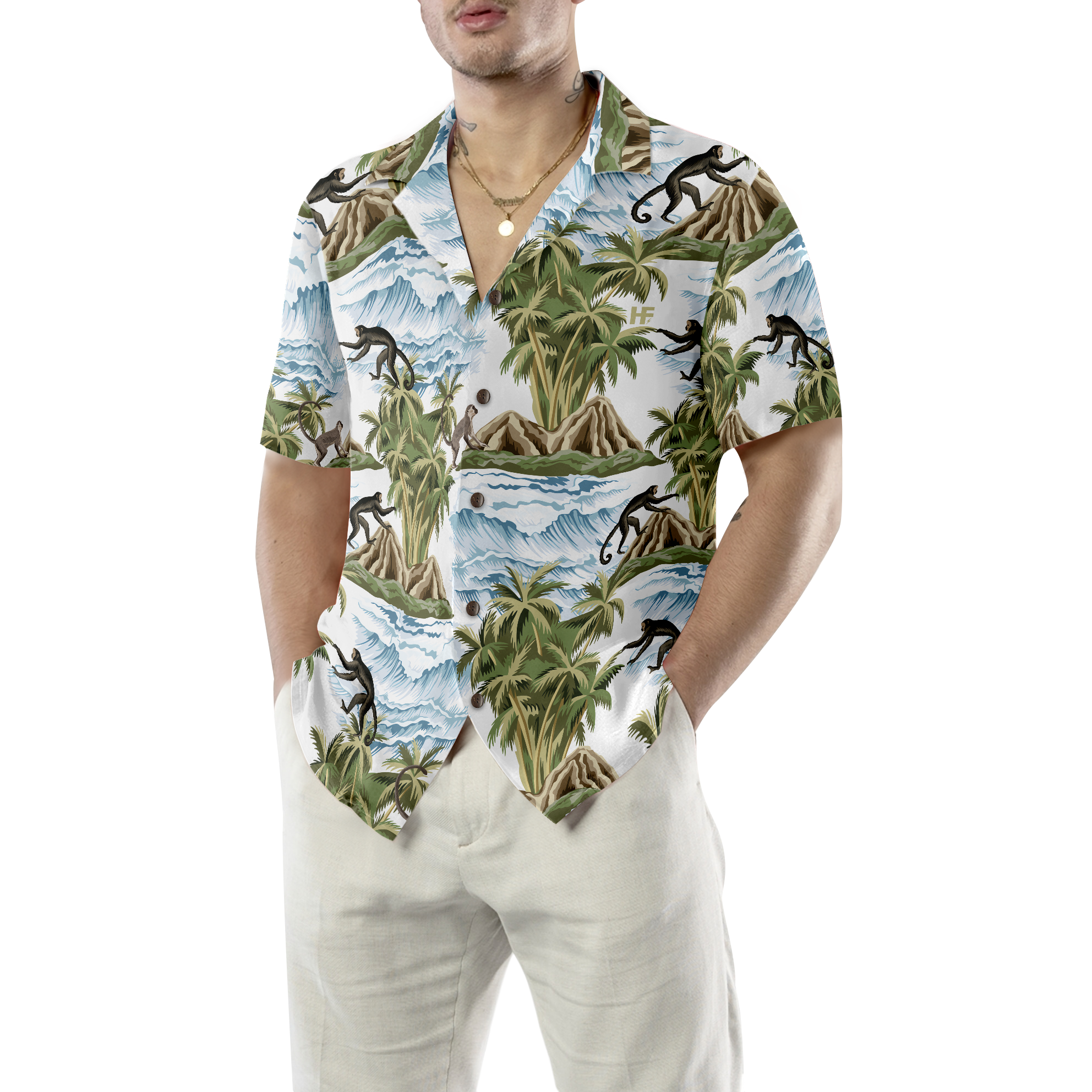 Vintage Island Palm Tree Monkey Hawaiian Shirt - Hyperfavor