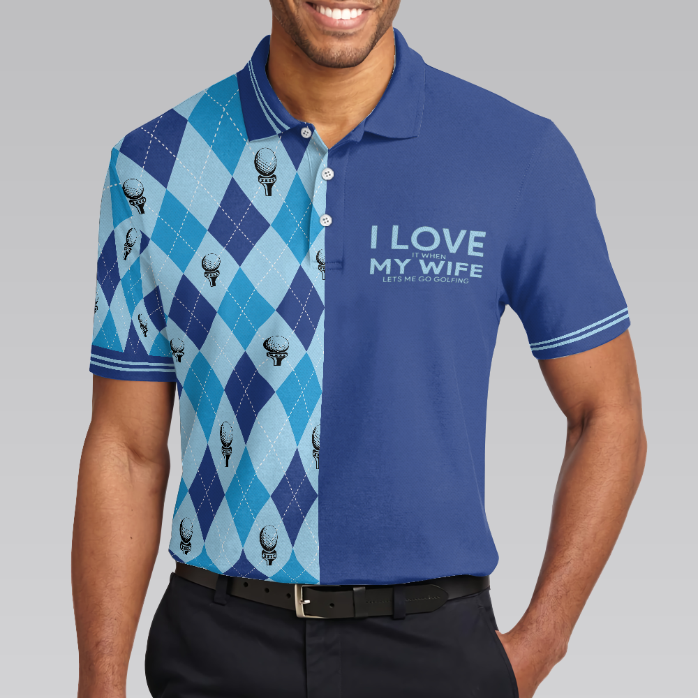 I Love It When My Wife Lets Me Go Golfing Men Polo Shirt, Seamless Pattern Husband Golf Shirt For Men - Hyperfavor