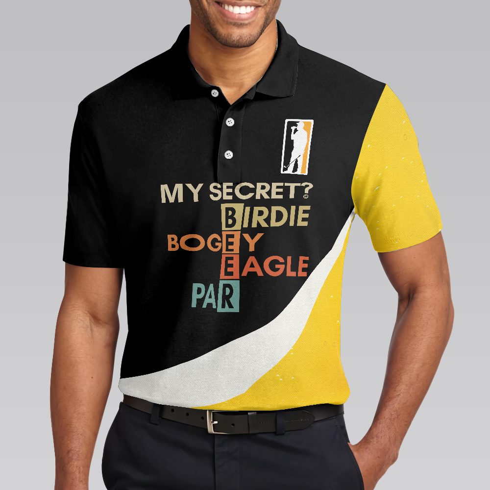 My Golf Secret Beer Short Sleeve Polo Shirt, Black and Yellow Polo Shirt, Golf Shirt For Beer Lovers - Hyperfavor