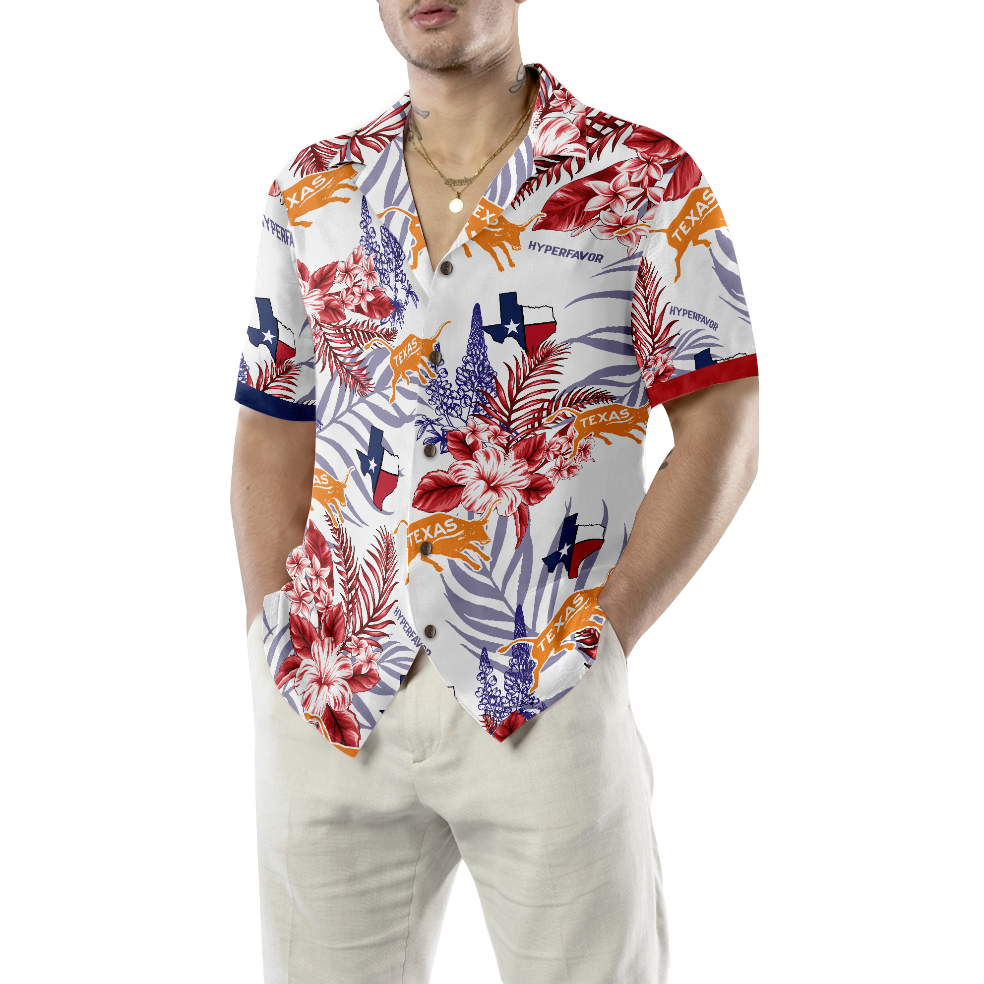 Bluebonnet Texas Hawaiian Shirt Red Version, Button Down Floral and Flag Texas Shirt, Proud Texas Shirt For Men - Hyperfavor