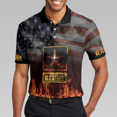 US Army Veteran And Flame Polo Shirt, American Flag Veteran Shirt For Retired Veterans, Flame Veteran Shirt - Hyperfavor