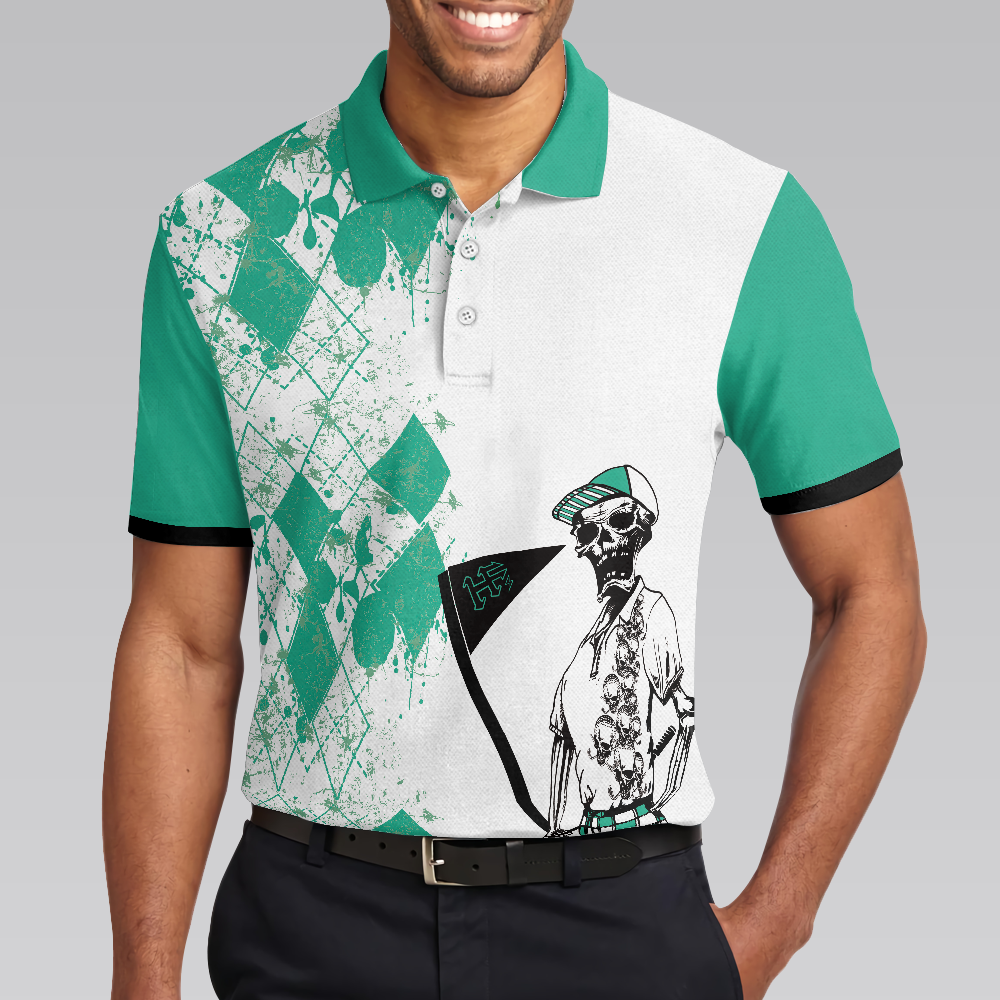 My Green Jacket Is In The Wash Polo Shirt, Cyan Argyle Pattern Skeleton Golfer Golf Shirt For Men - Hyperfavor