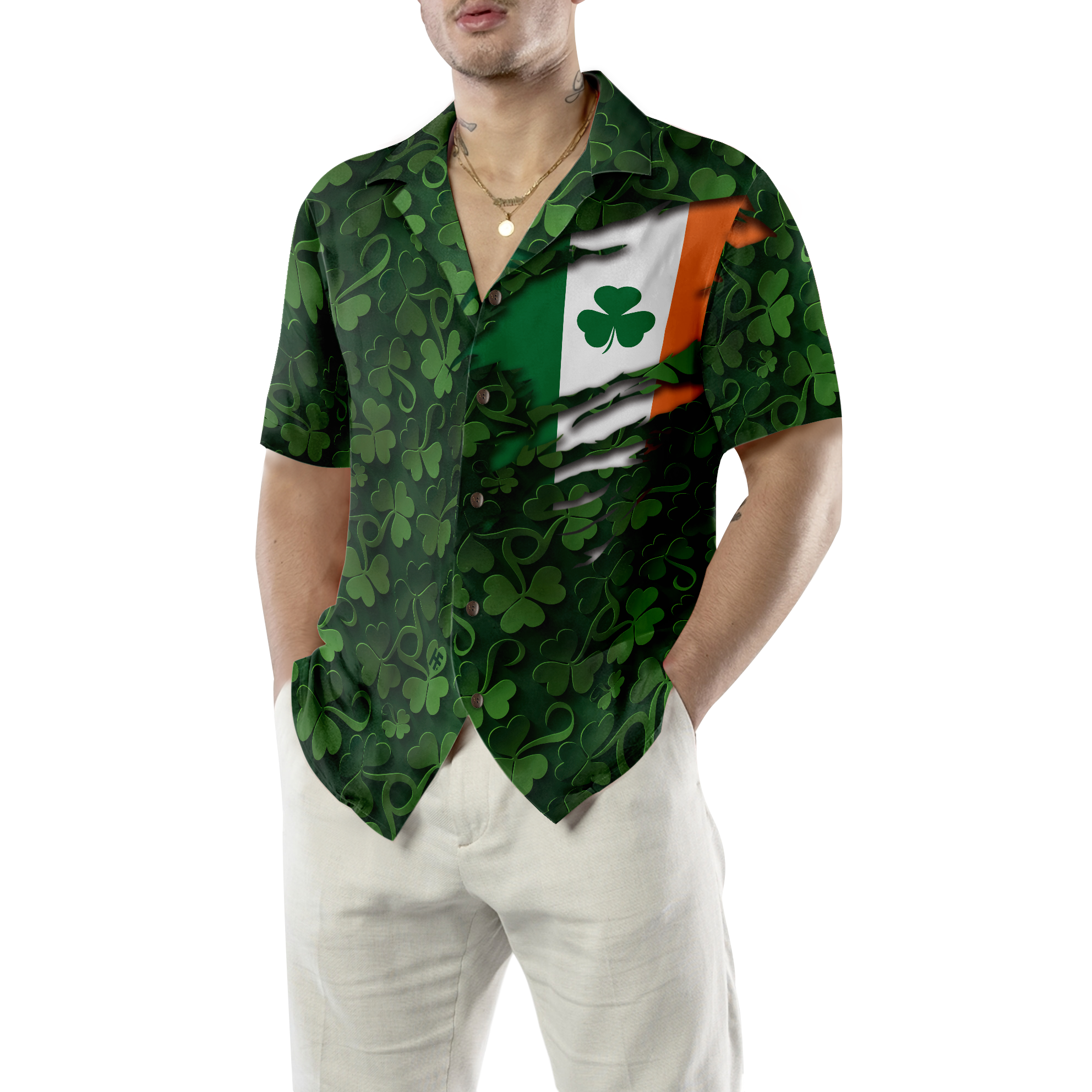 Saint Patrick's Day Shamrock Celtic Cross Harp Irish Hawaiian Shirt - Hyperfavor