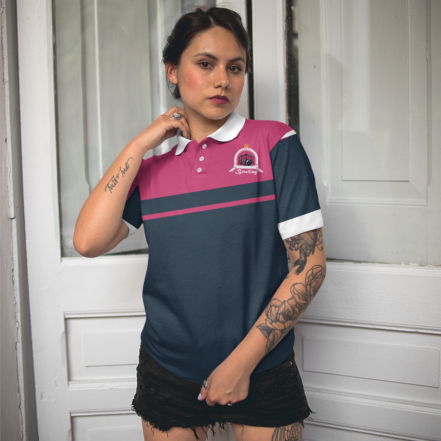 This Princess Wears Bowling Shoes Womens Bowling Shirt, Short Sleeve Women Polo Shirt - Hyperfavor