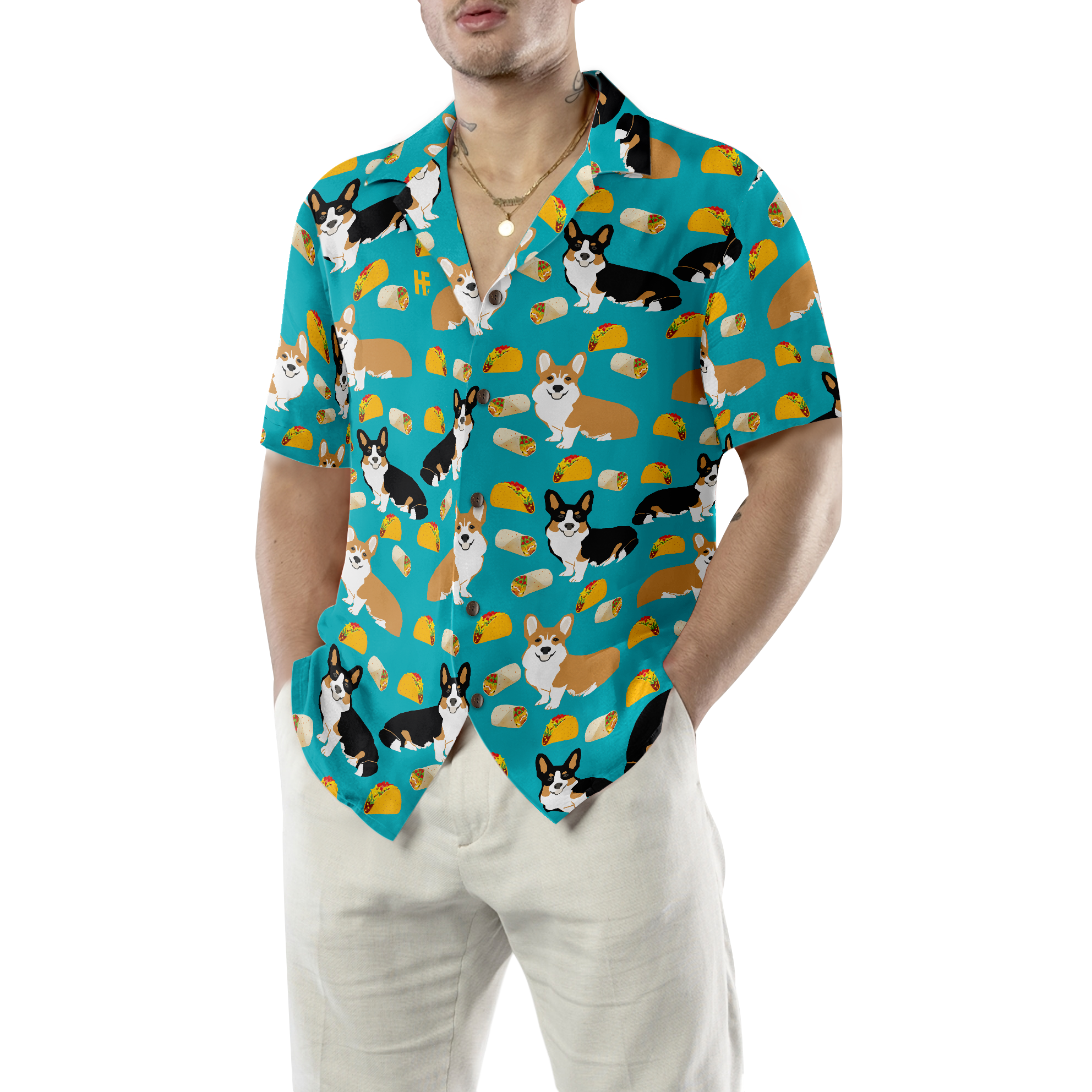 Colorful Corgi & Foods Hawaiian Shirt - Hyperfavor