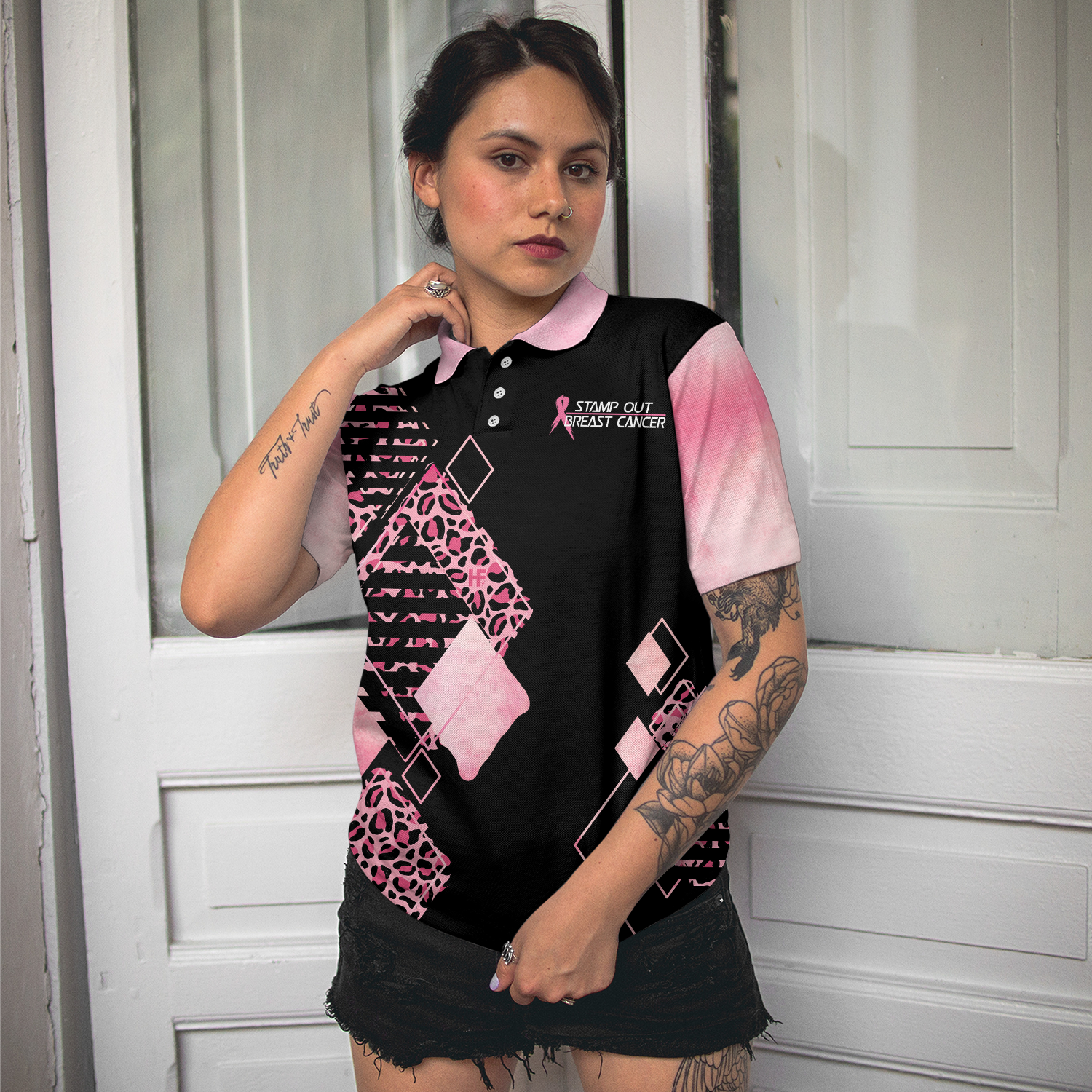 Just Don't Quit Breast Cancer Awareness Short Sleeve Women Polo Shirt, Pink Ribbon Polo Shirt For Ladies - Hyperfavor