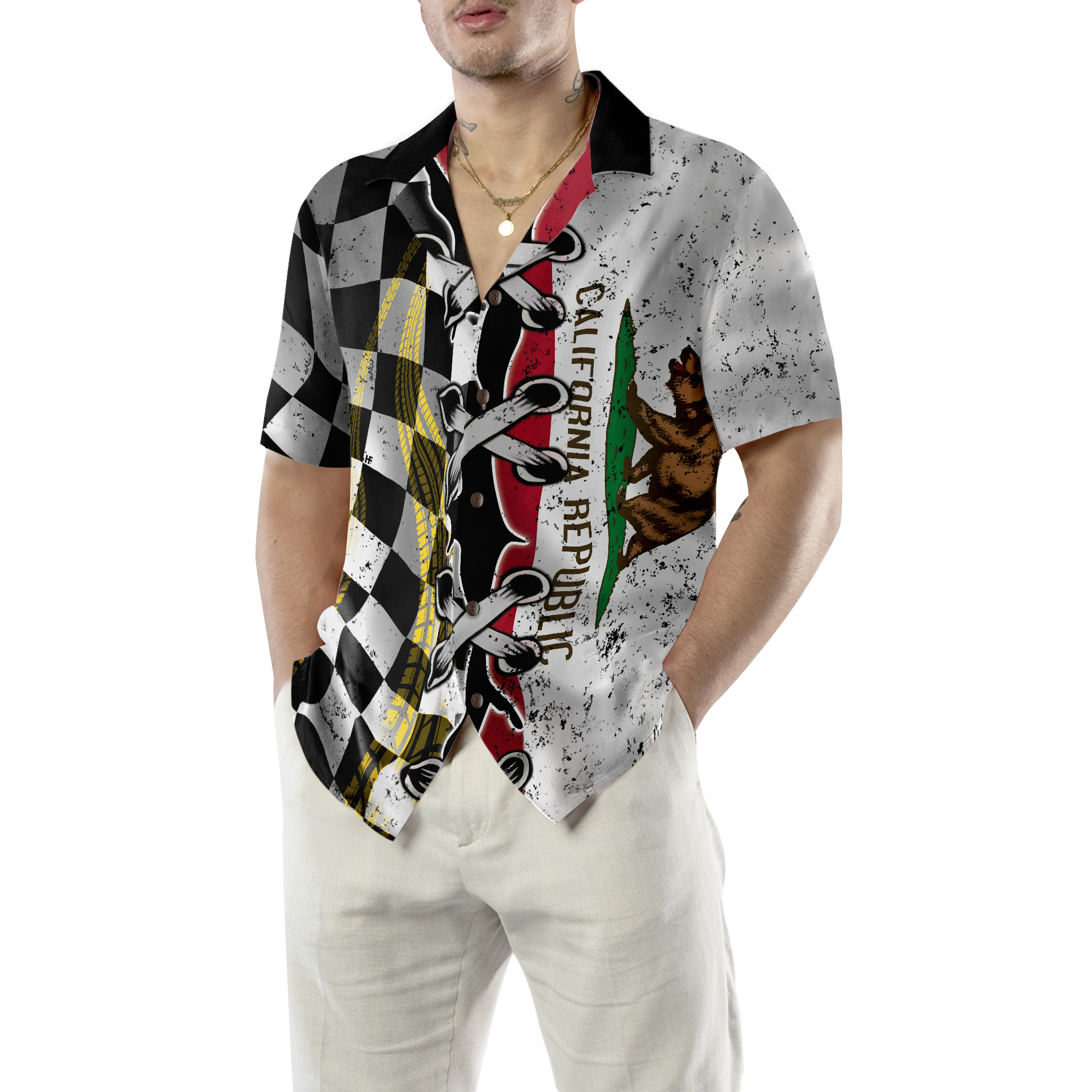 California Racing Flag Hawaiian Shirt - Hyperfavor