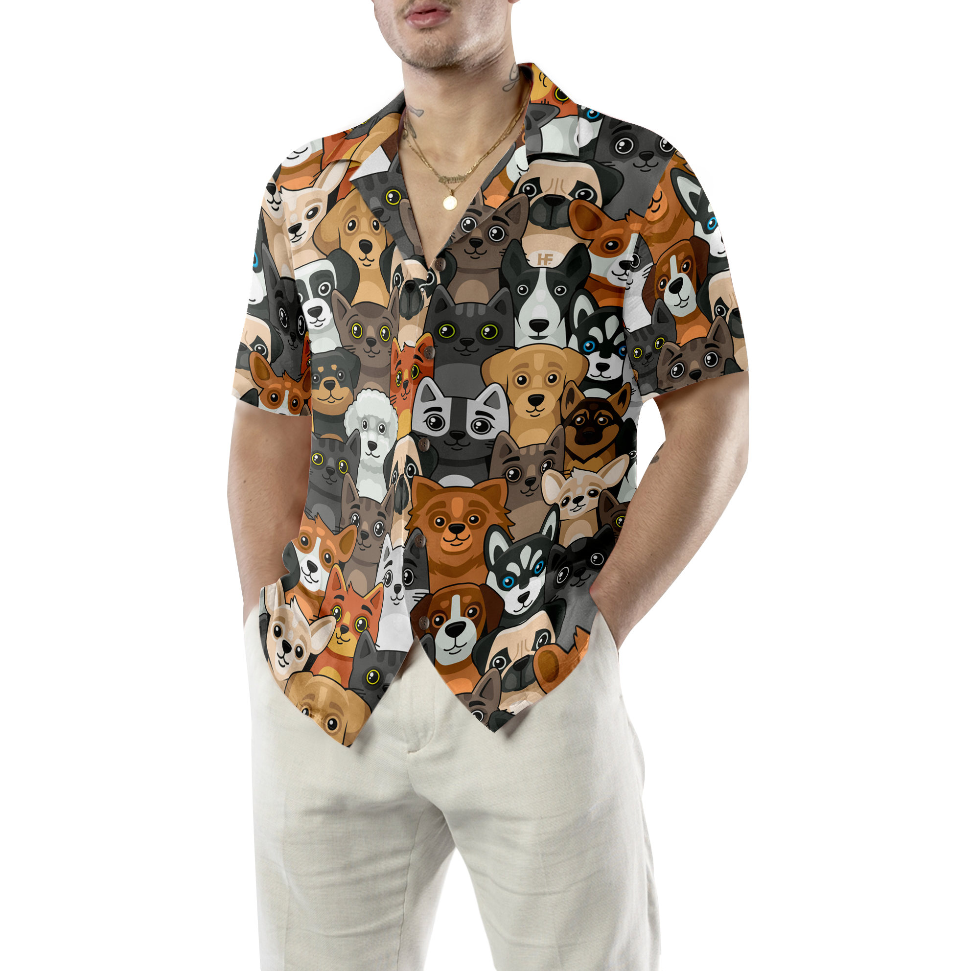 Cats And Dogs Seamless Pattern Hawaiian Shirt - Hyperfavor