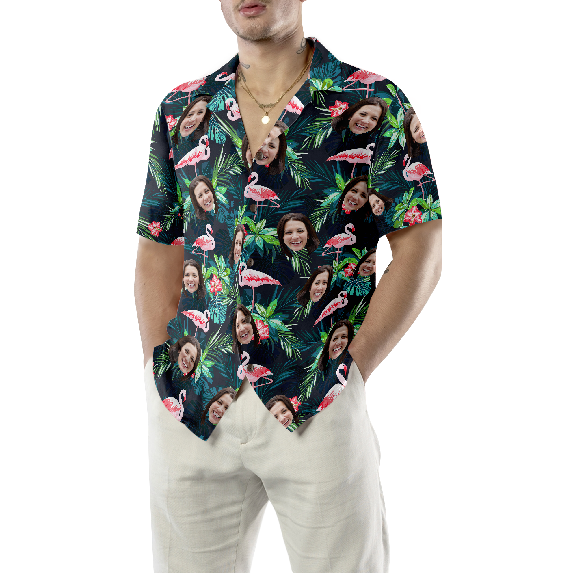 Funny Custom Face Flamingo 02 Custom Hawaiian Shirt - Hyperfavor