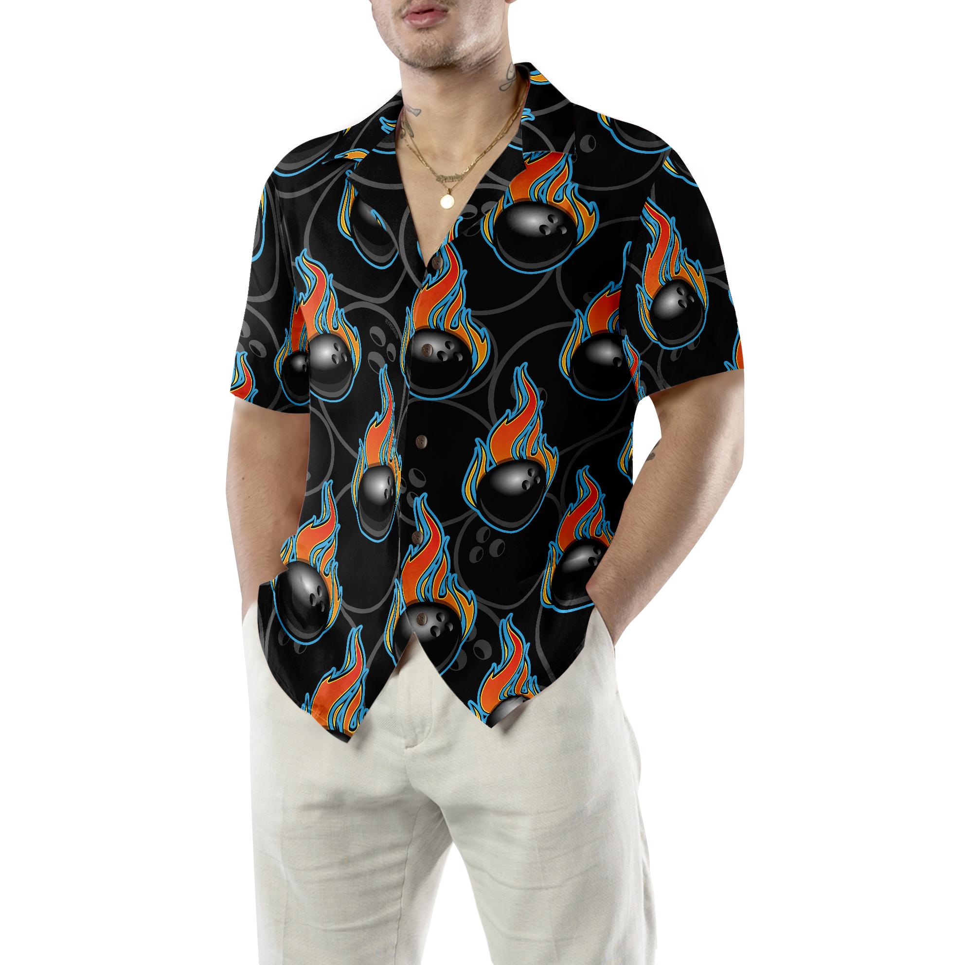 Bowling In Fire Seamless Pattern Hawaiian Shirt - Hyperfavor