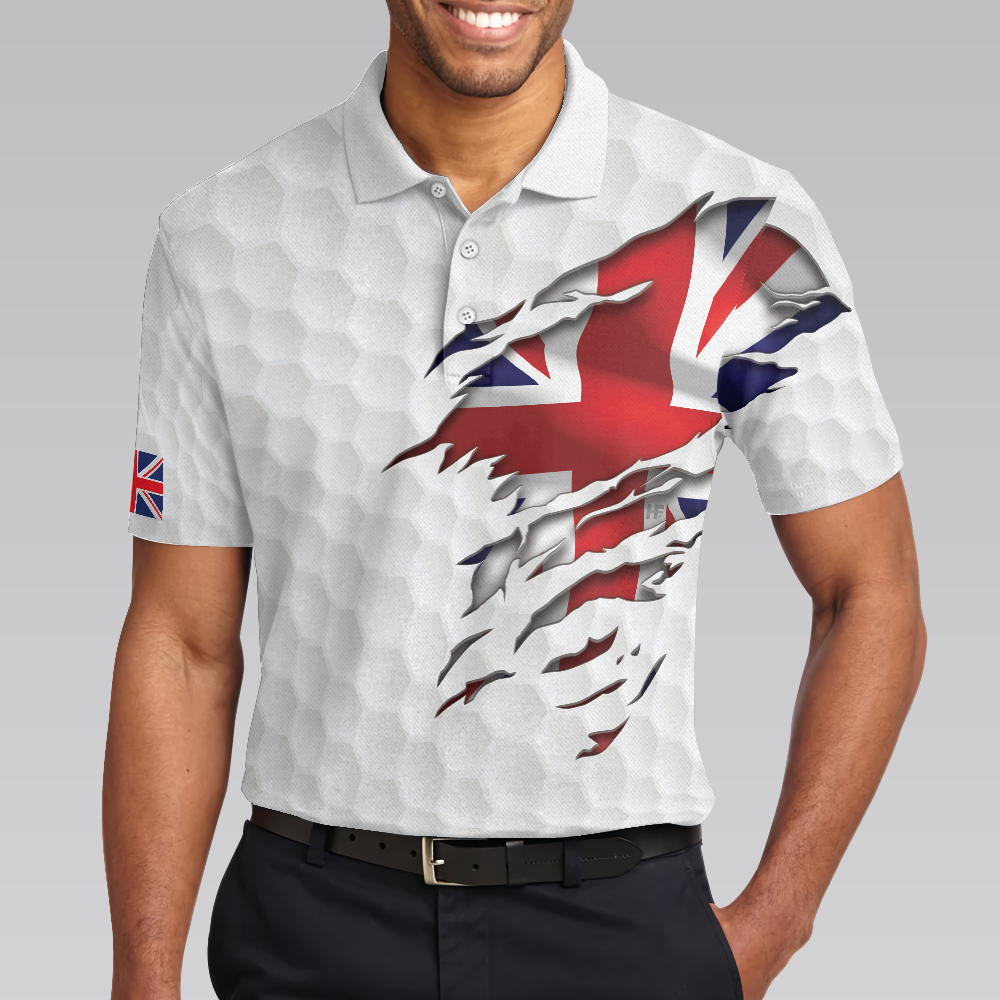 Golf Texture United Kingdom Polo Shirt, Great Britain Union Jack Polo Shirt, UK Golf Shirt For Men - Hyperfavor