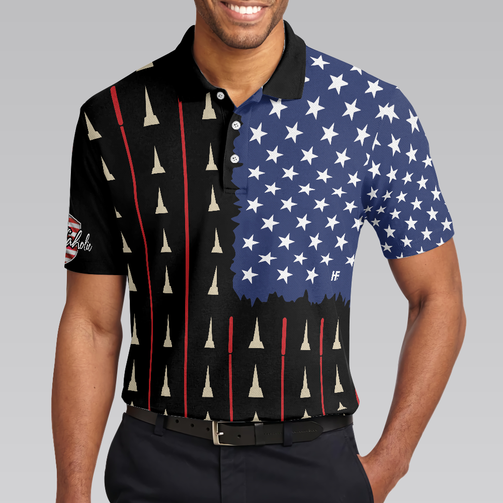 American Flag Golf Clubs Short Sleeve Polo Shirt, Golfaholic Polo Shirt, Patriotic Golf Shirt For Men - Hyperfavor