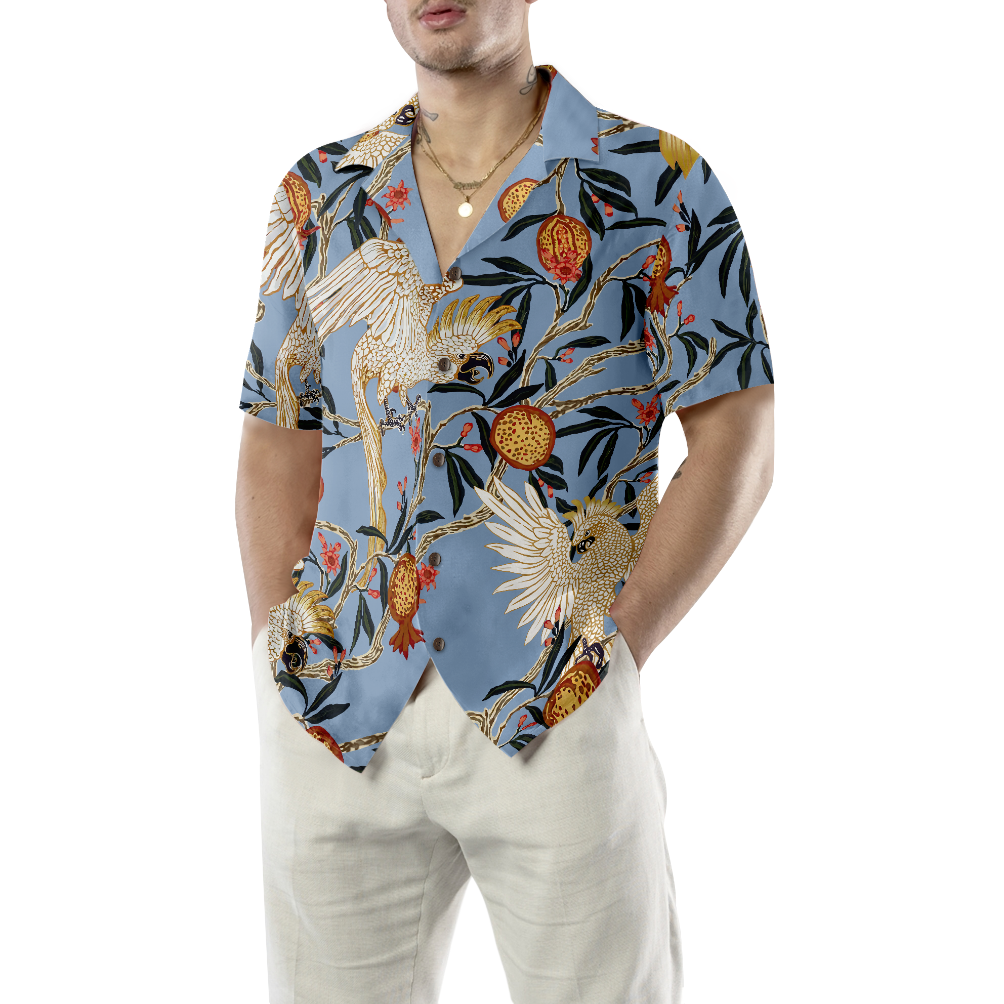 Pomegranates And Cookatoo Shirt For Men Hawaiian Shirt - Hyperfavor