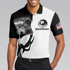 Boilermaker Proud Black And White Short Sleeve Skull Polo Shirt, Best Boilermaker Shirt For Men - Hyperfavor