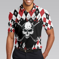 Just Gonna Stand There And Watch Me Golf Polo Shirt, Argyle Pattern Skull Golf Shirt For Men - Hyperfavor