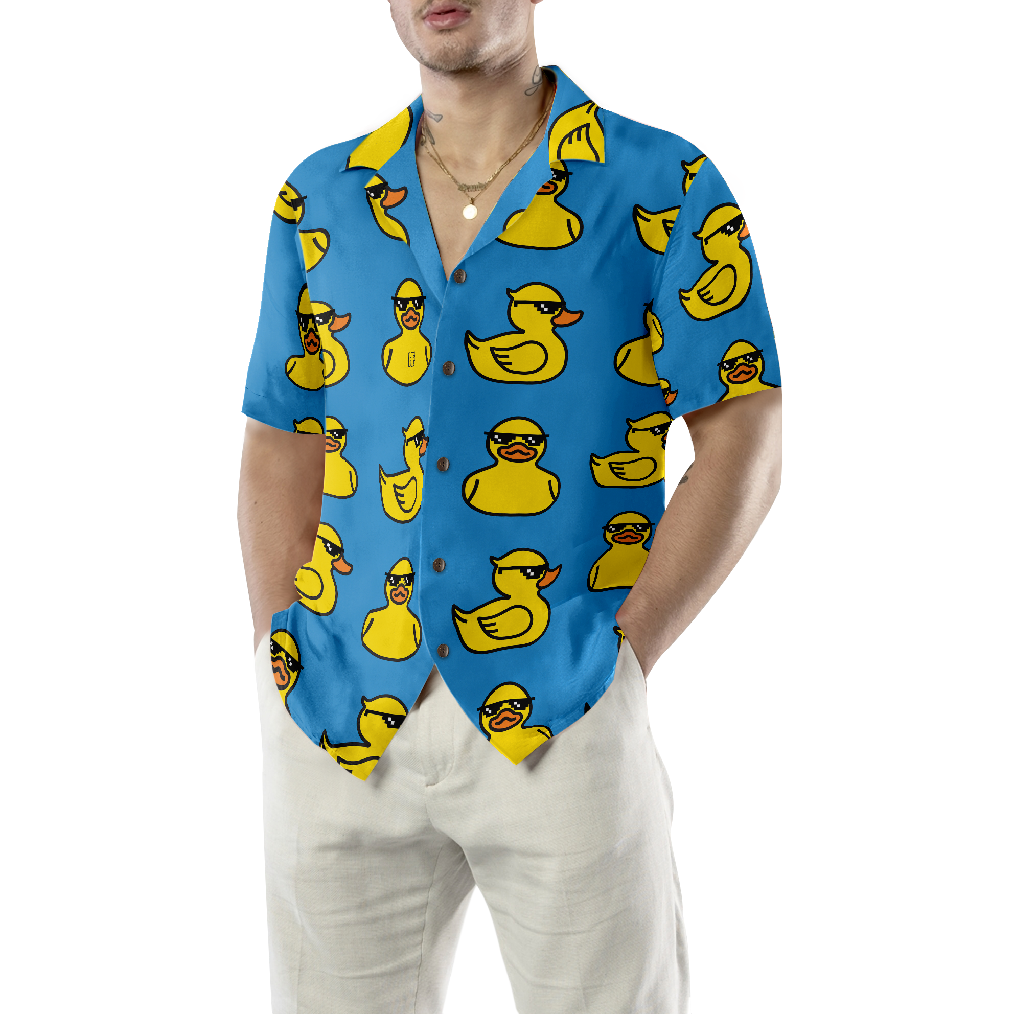 Rubber Yellow Duck Hawaiian Shirt, Blue Water Toy Duck With Sunglasses Hawaiian Shirt - Hyperfavor