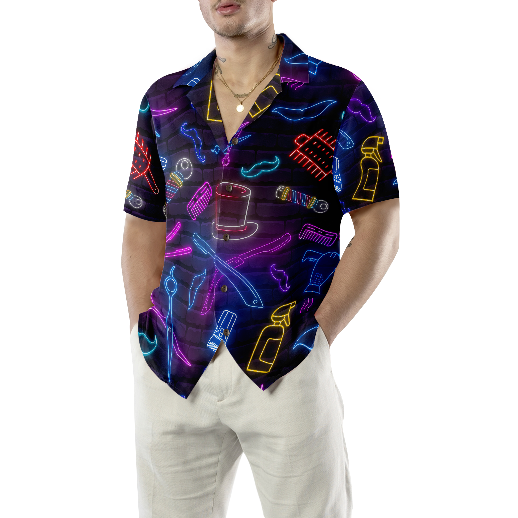 Barber Shop Neon Hawaiian Shirt - Hyperfavor