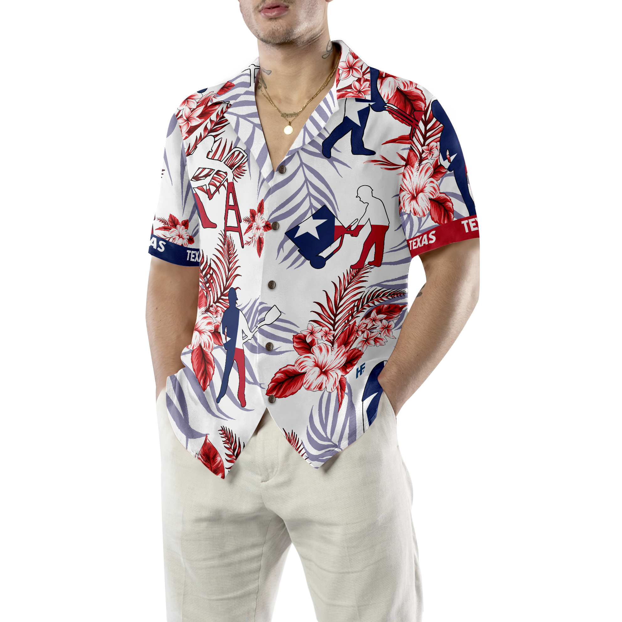 Bluebonnet Texas Hawaiian Shirt Construction Worker Version, Button Down Floral and Flag Texas Shirt, Proud Texas Shirt For Men - Hyperfavor