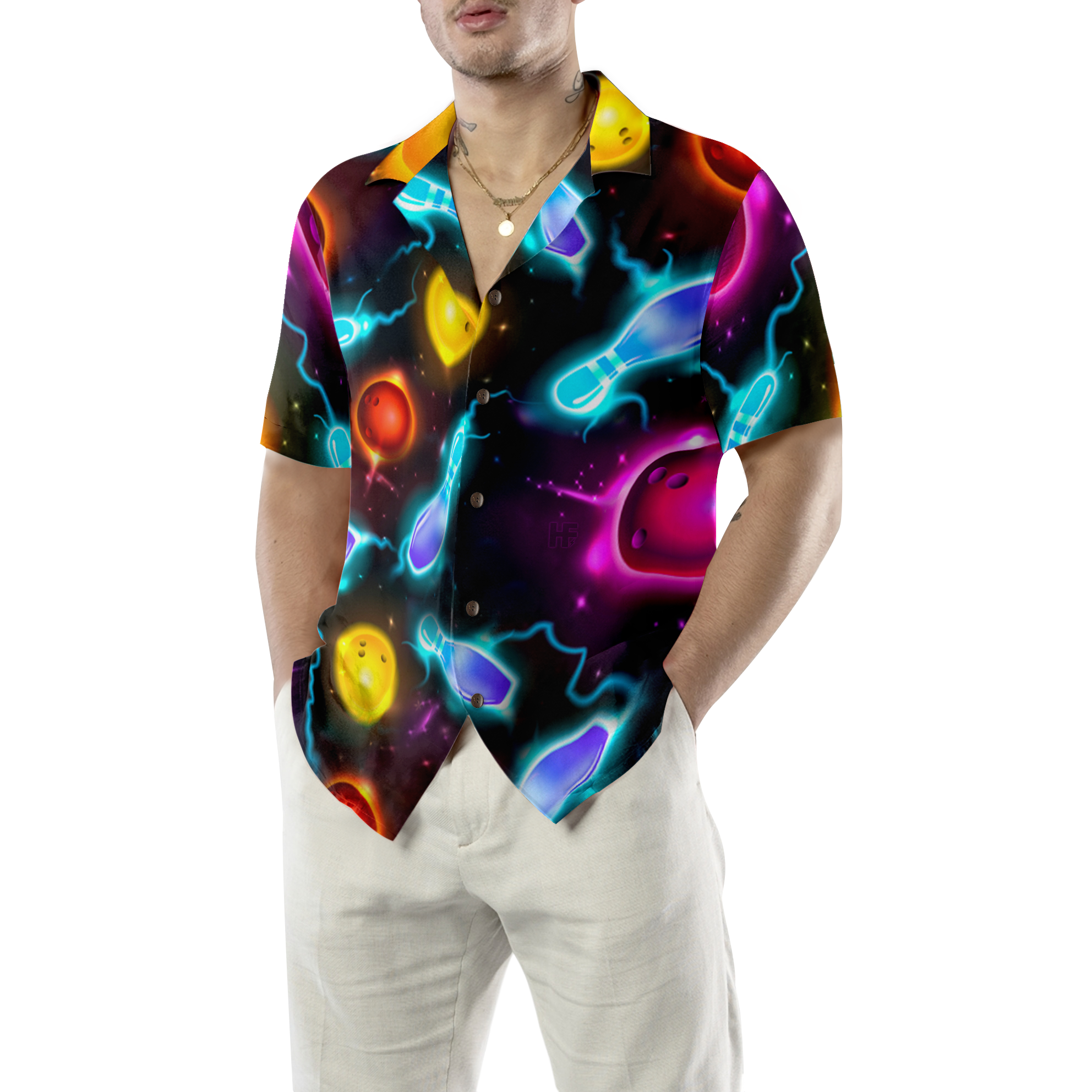 Bowling Space Color Hawaiian Shirt - Hyperfavor