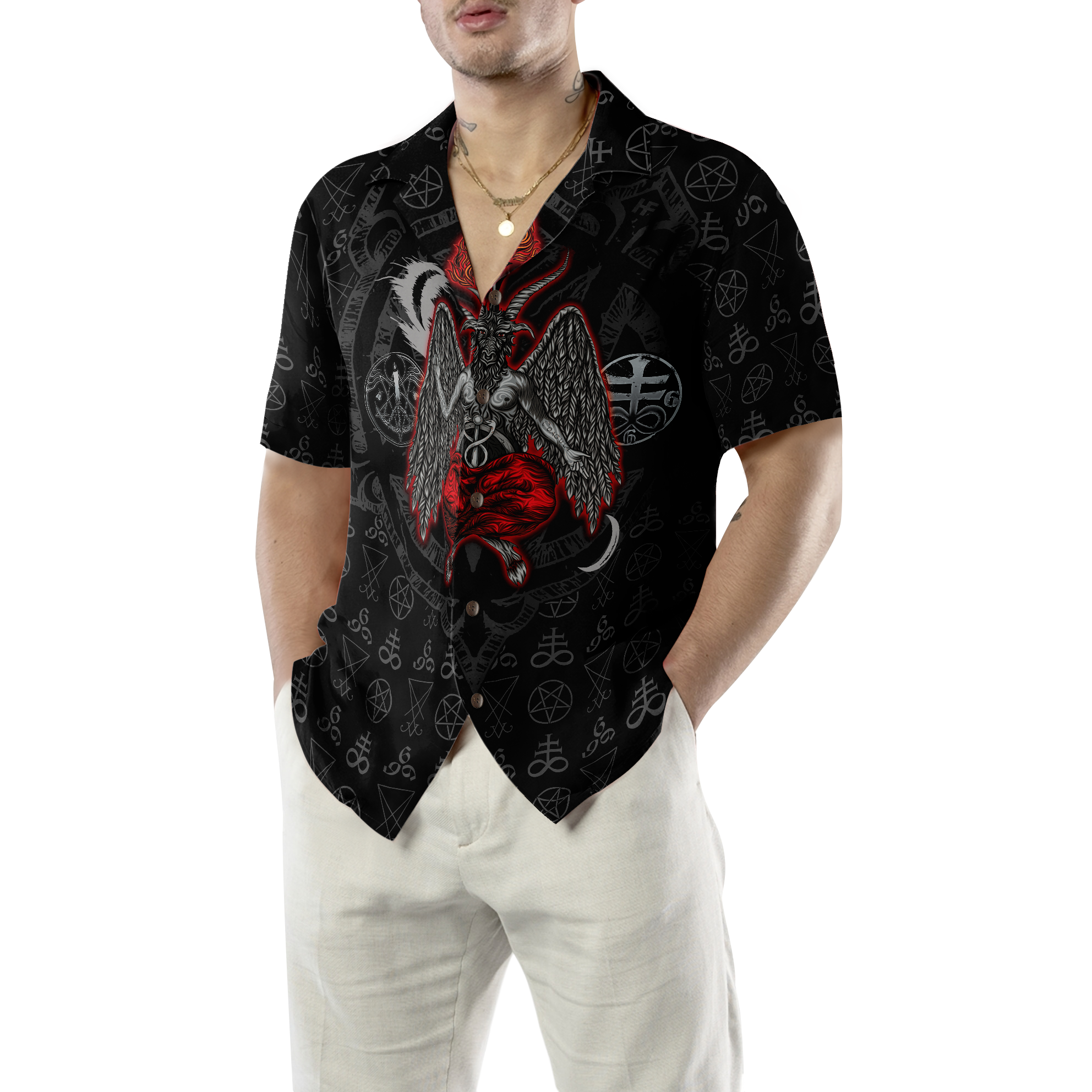 Baphomet Demon Satanism Pentagram Hawaiian Shirt - Hyperfavor