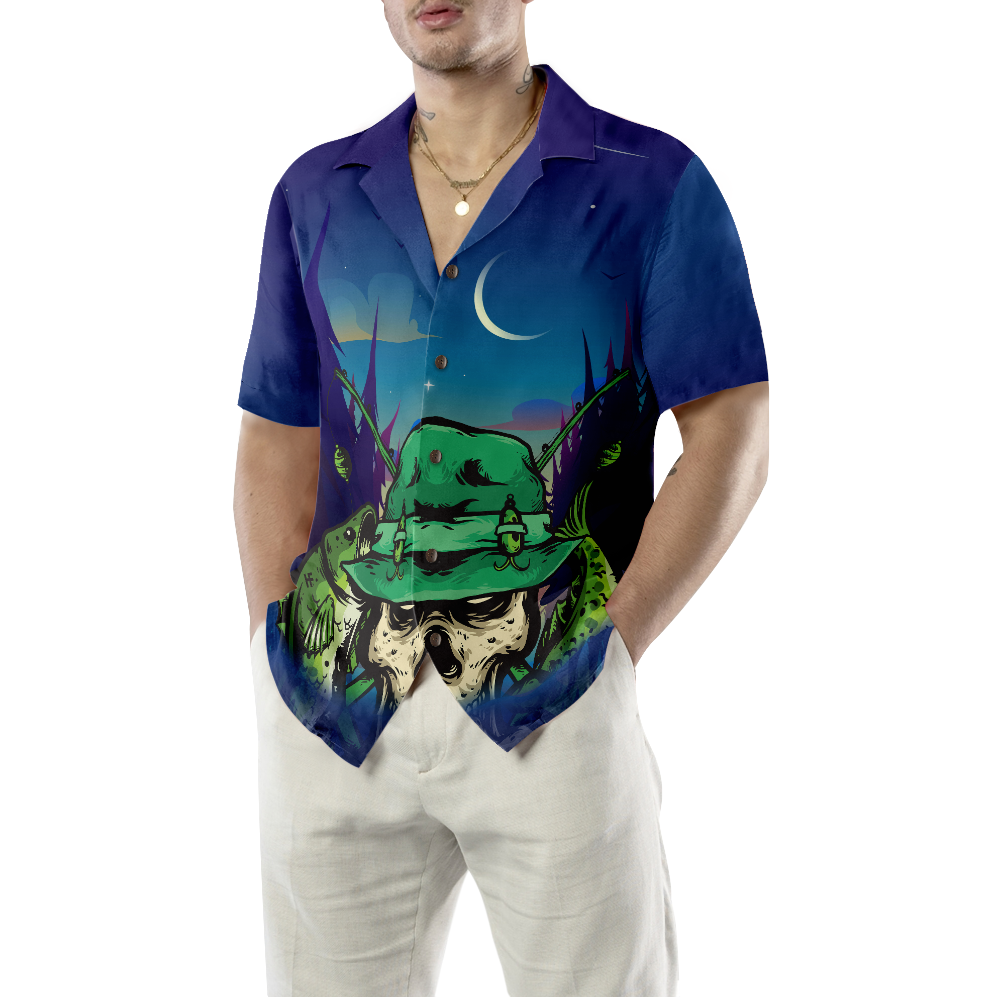 Creepy Skull Go Fishing Hawaiian Shirt, Fishing Apparel For Fisher, Unique Gift For Fishers - Hyperfavor