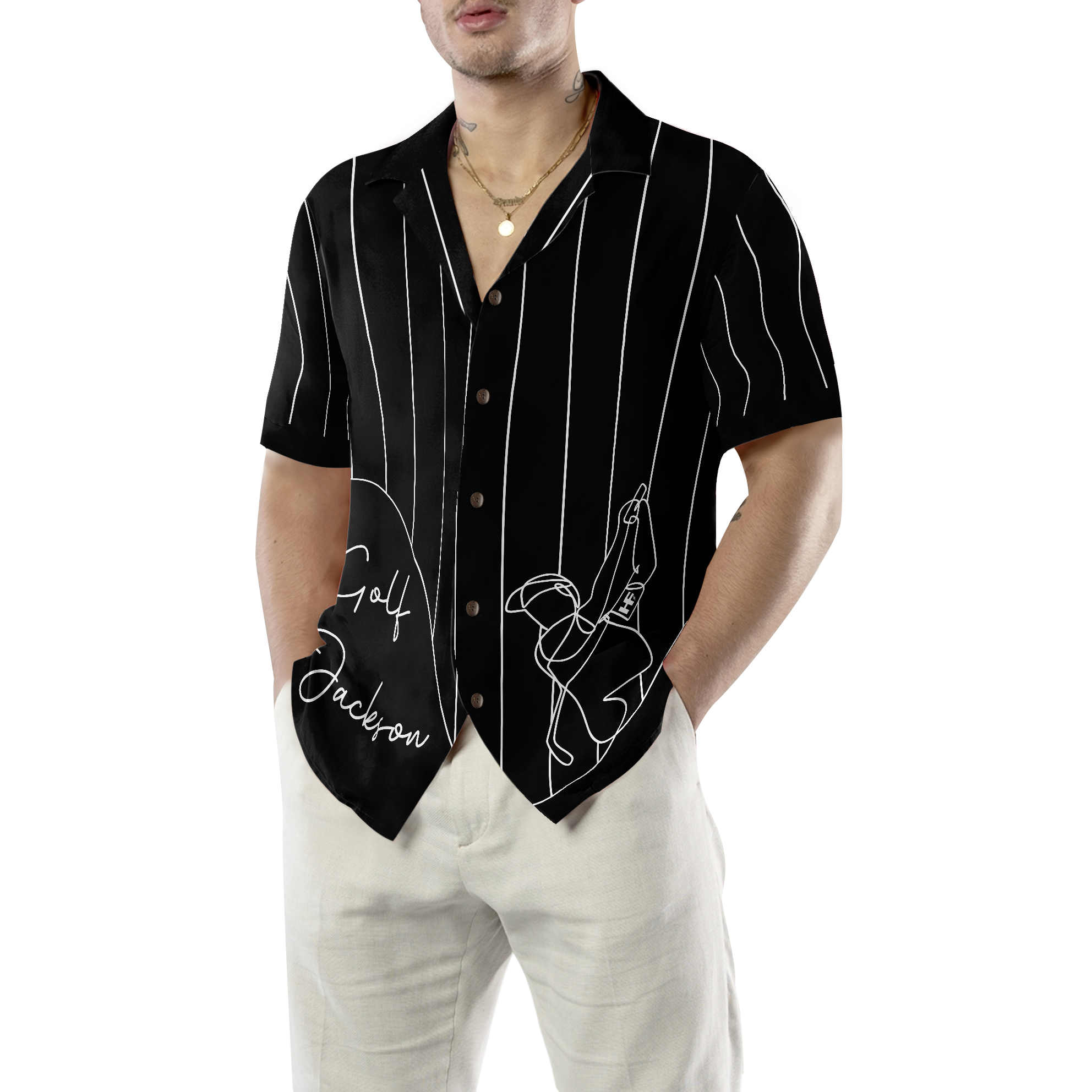 Personalized One Line Drawing Golfer Custom Hawaiian Shirt - Hyperfavor