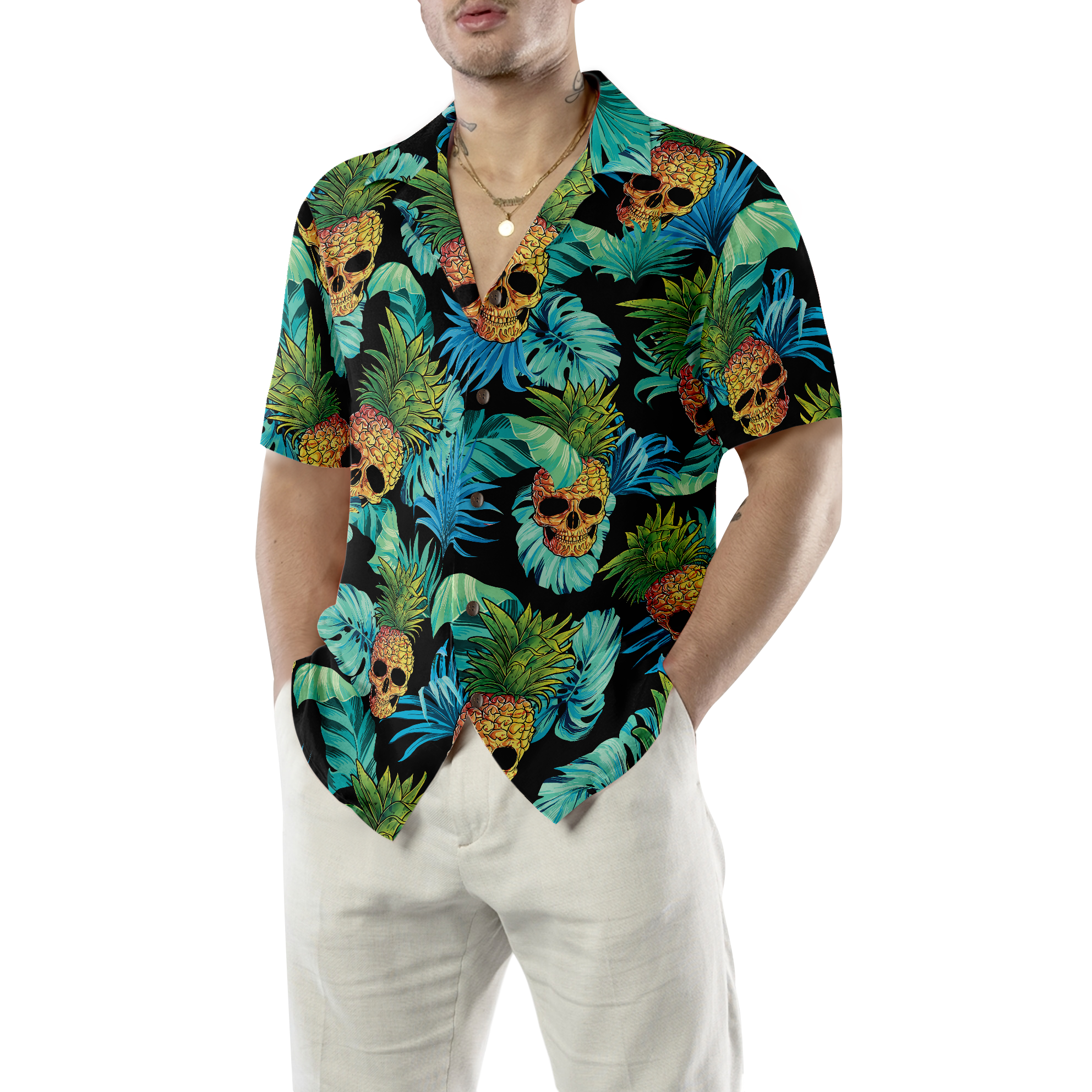 Pineapple Skull & The Tropical Leaves Hawaiian Shirt - Hyperfavor