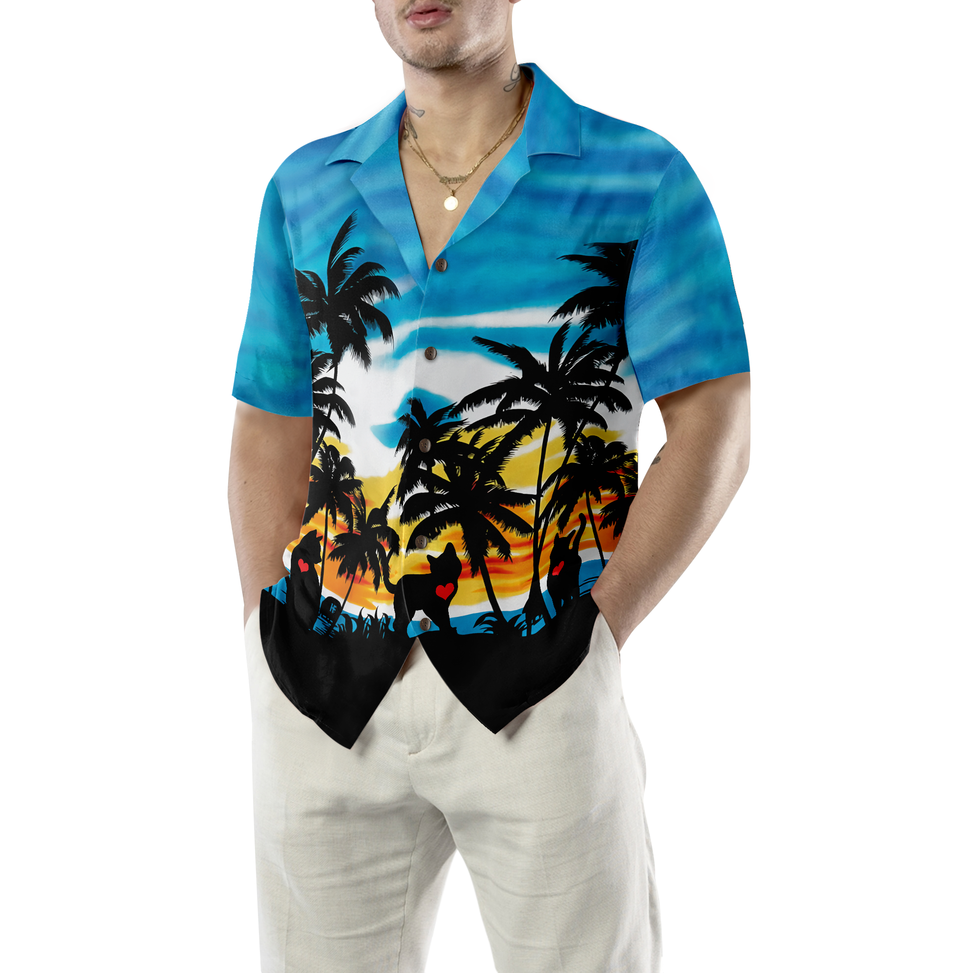 Cat Love Sunset Hawaiian Shirt - Hyperfavor