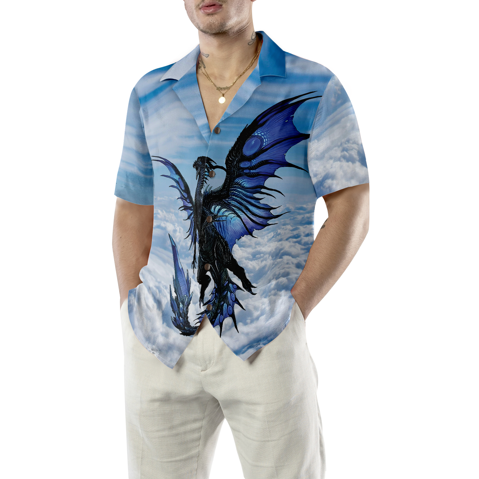 Blue Dragon On Blue Sky Hawaiian Shirt - Hyperfavor