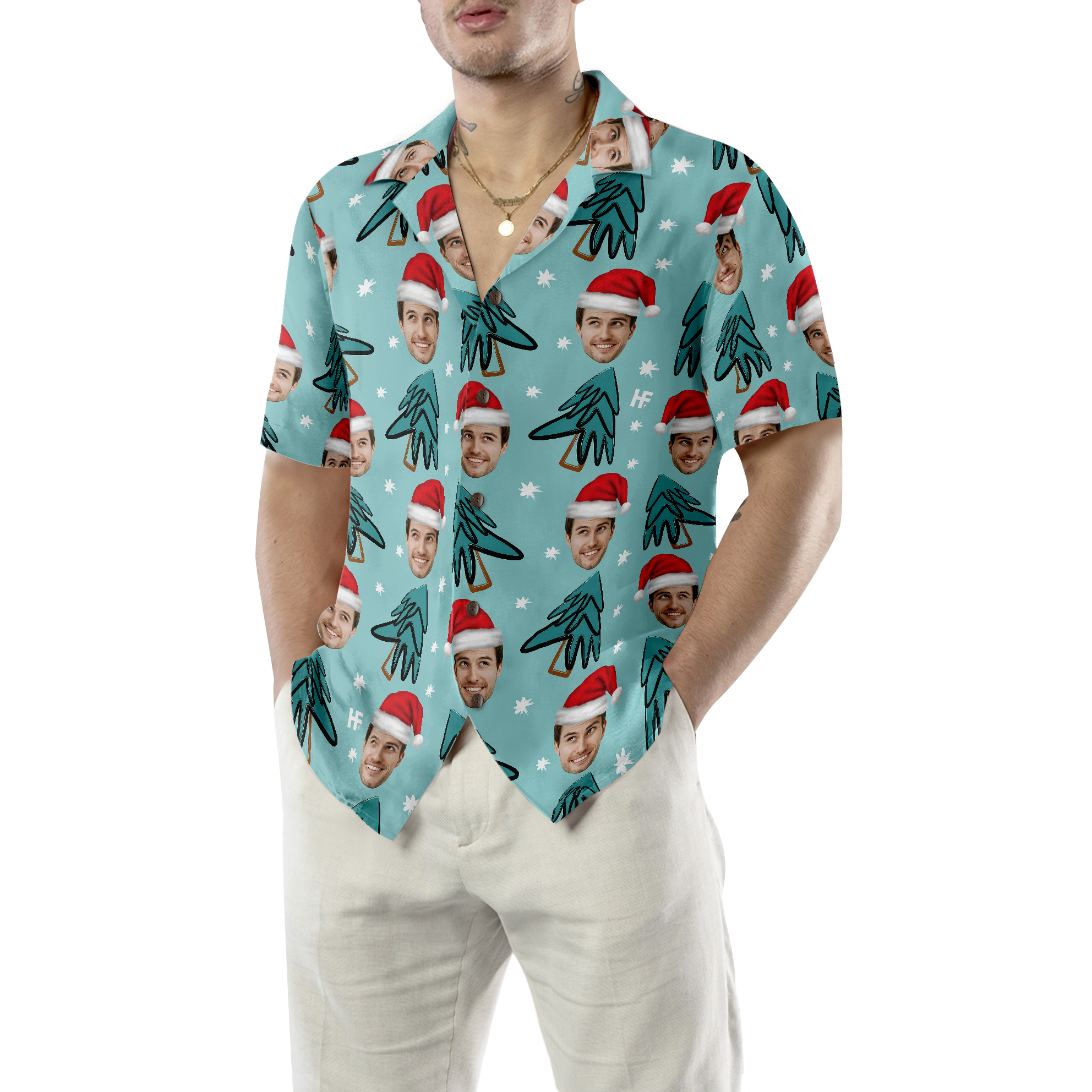 Funny Custom Face Christmas Tree Custom Hawaiian Shirt - Hyperfavor