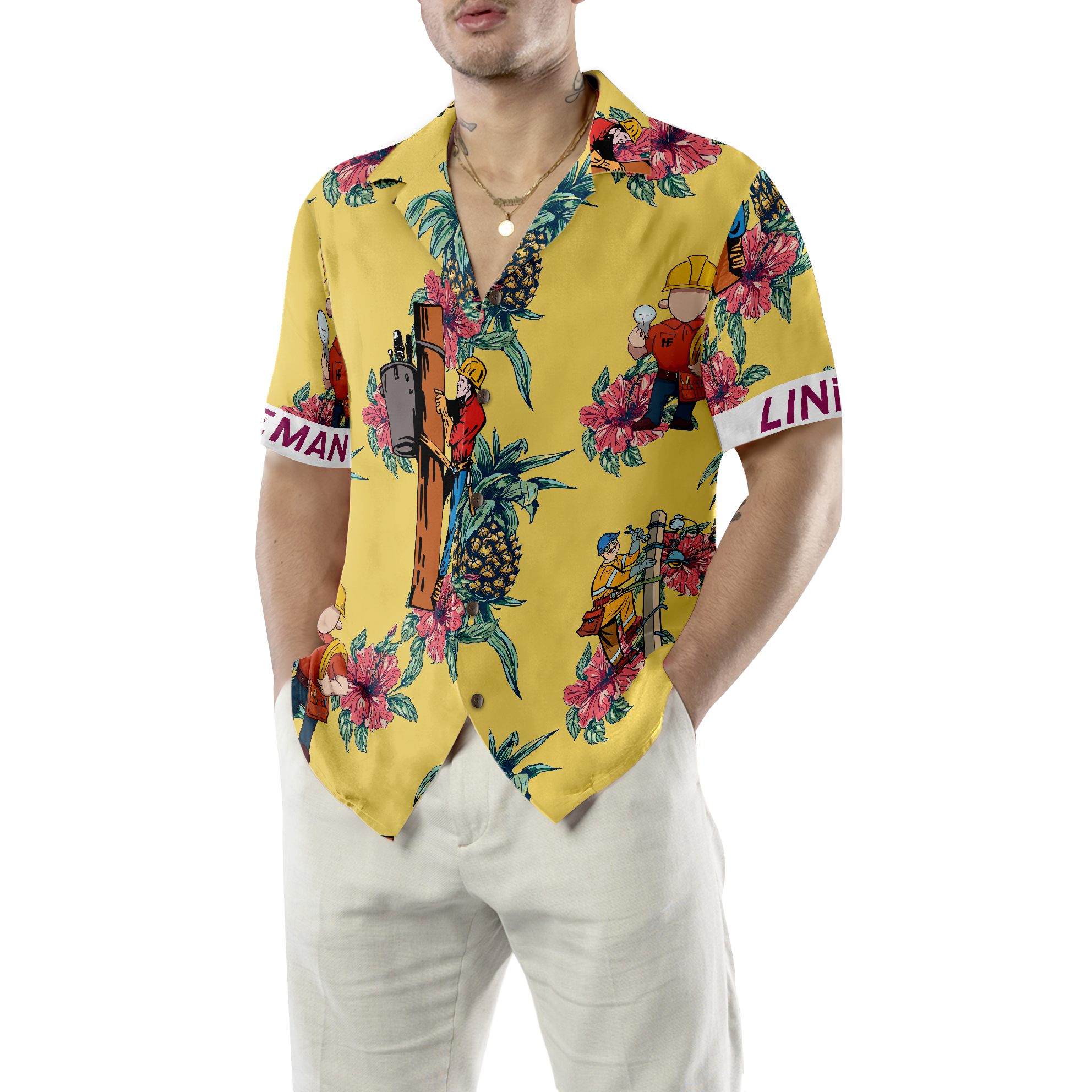 Lineman Pineapple Seamless Pattern Hawaiian Shirt - Hyperfavor