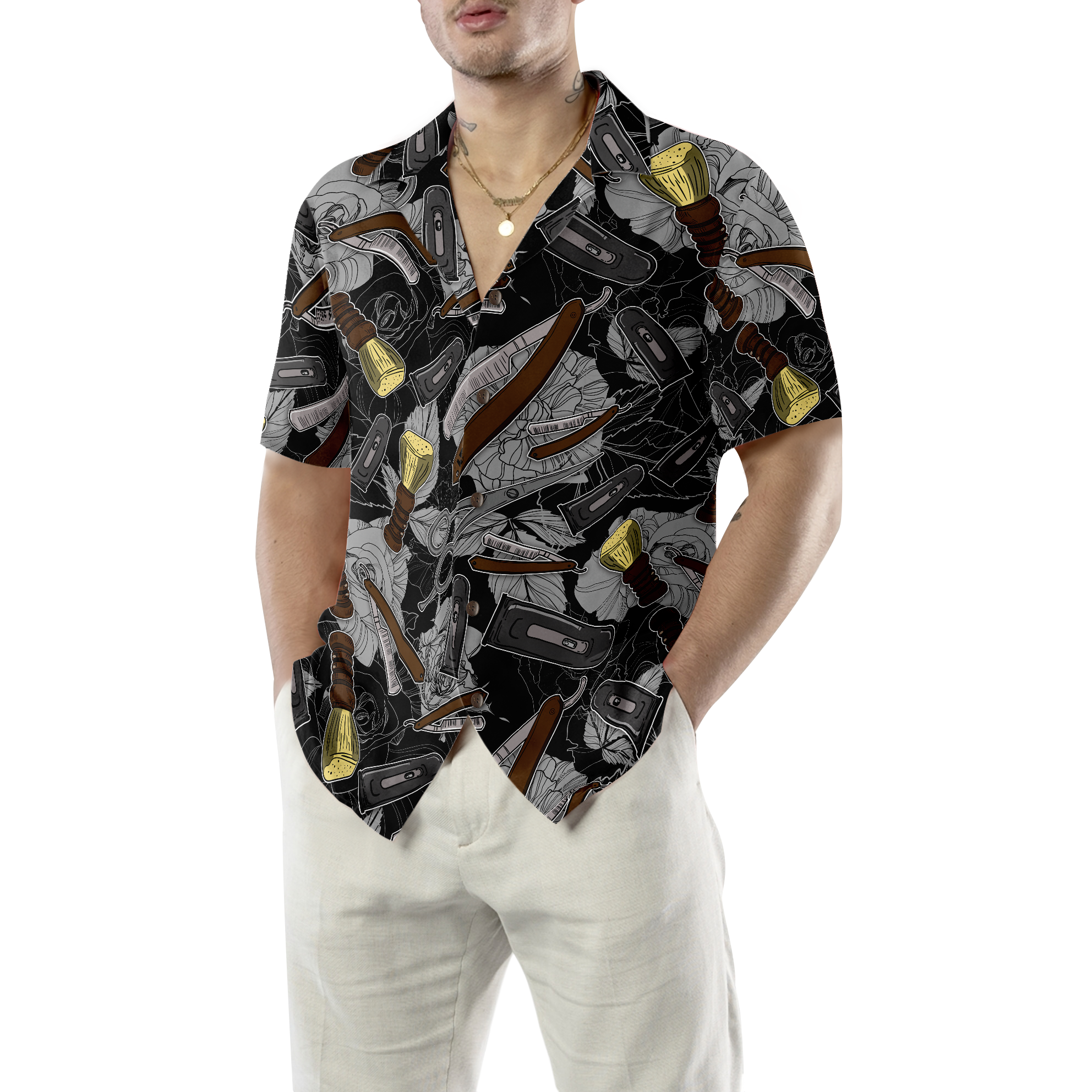 Rose Barber Tools Pattern Hawaiian Shirt - Hyperfavor