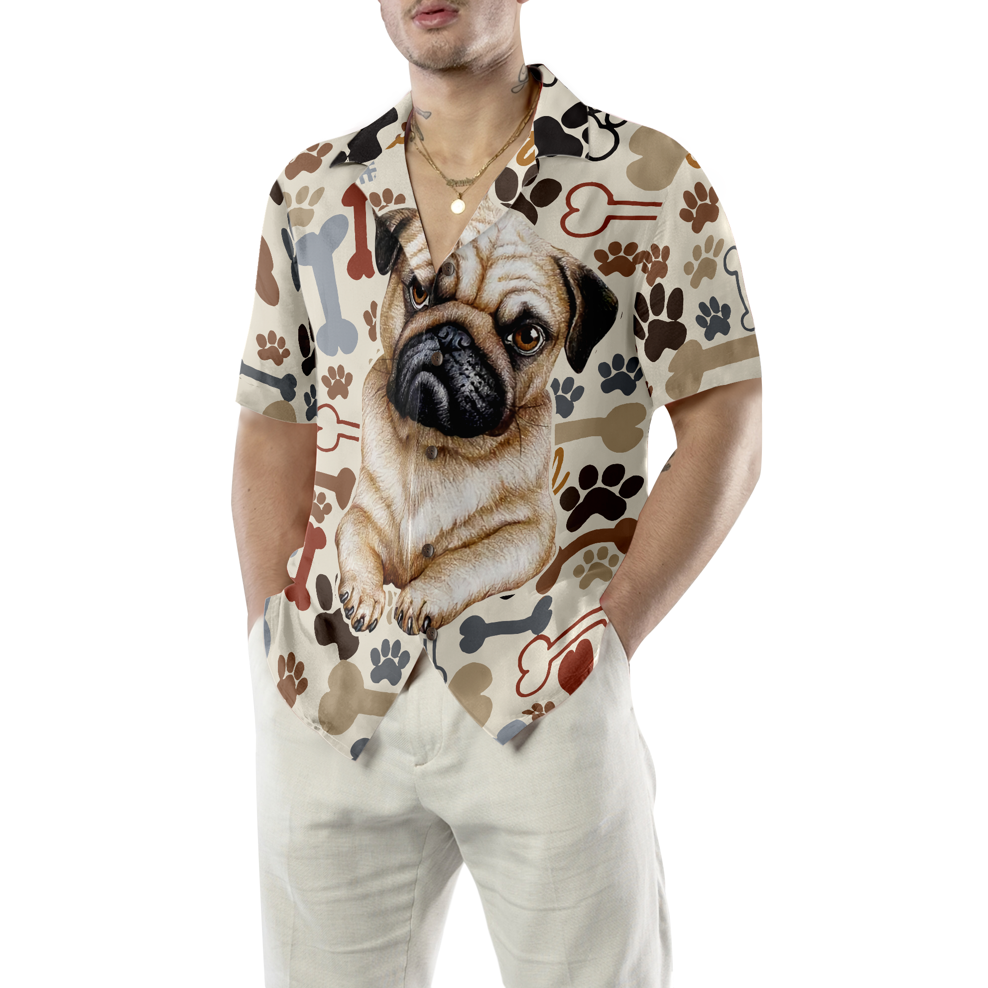 Retro Pug Shirt For Men Hawaiian Shirt - Hyperfavor